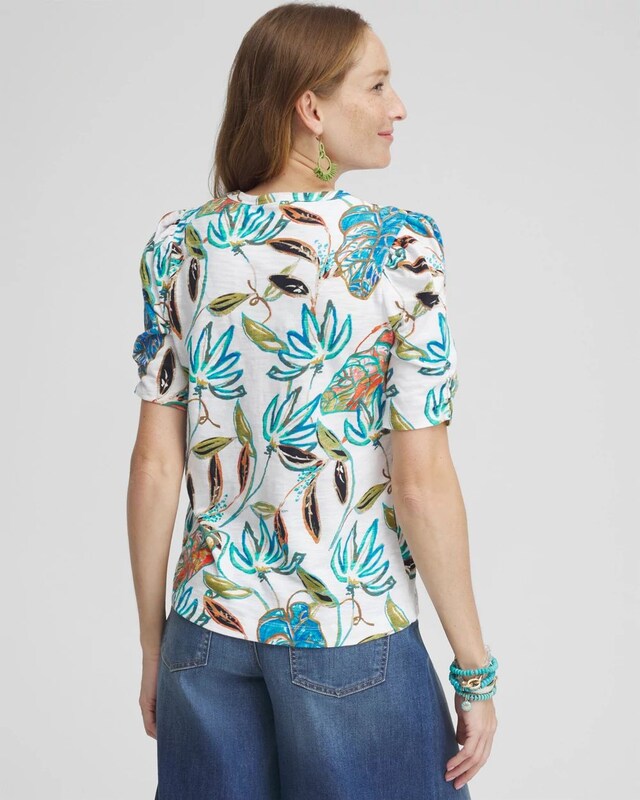 Floral Gathered Elbow Sleeve Tee - image 3